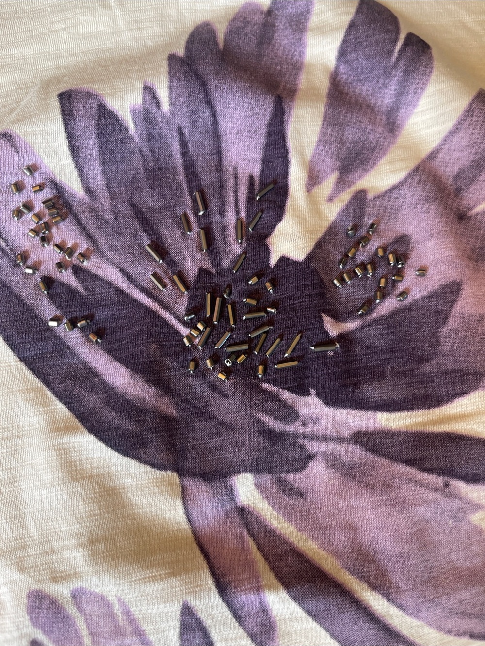 J. Crew Cream Short Sleeve Tee with Purple Floral Graphic - Picture 3 of 3